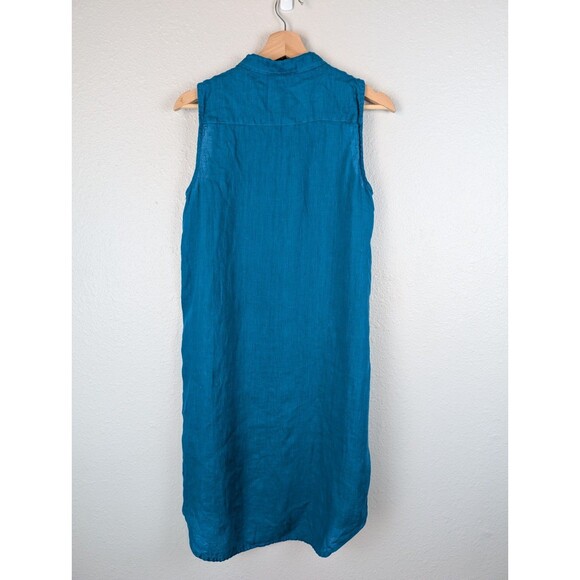 CP Shades Blue Linen Midi Dress Vest XS Button Up - Picture 2 of 9